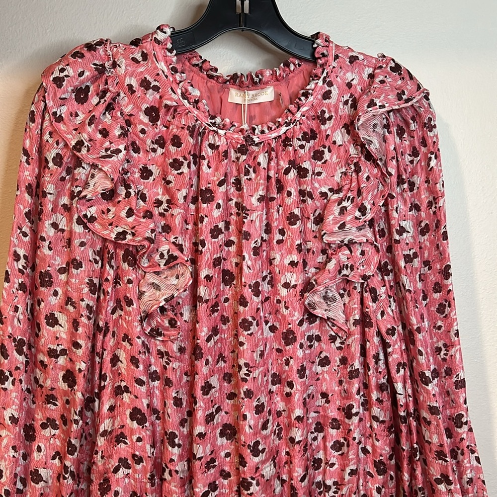 Ramy Brook Pink Floral Long-Sleeve Smocked Waist Mini Dress - Picture 3 of 11